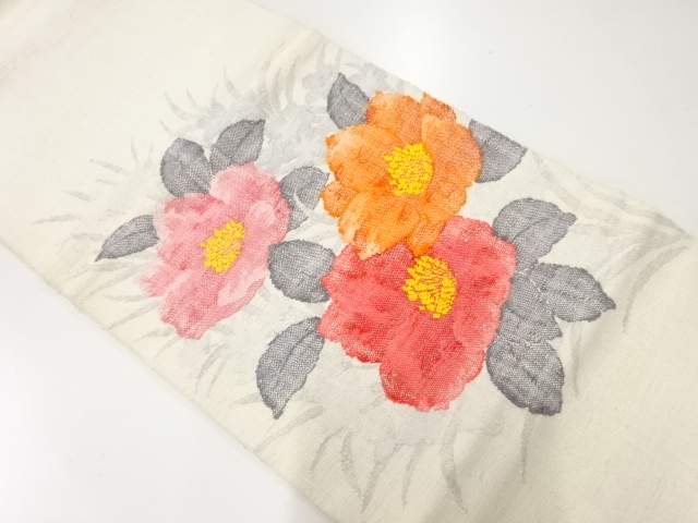 アンティーク　手織り真綿紬花模様織出し名古屋帯